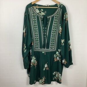 Woman Within Floral Boho Tassels Tunic Blouse Size 4X Green NWT